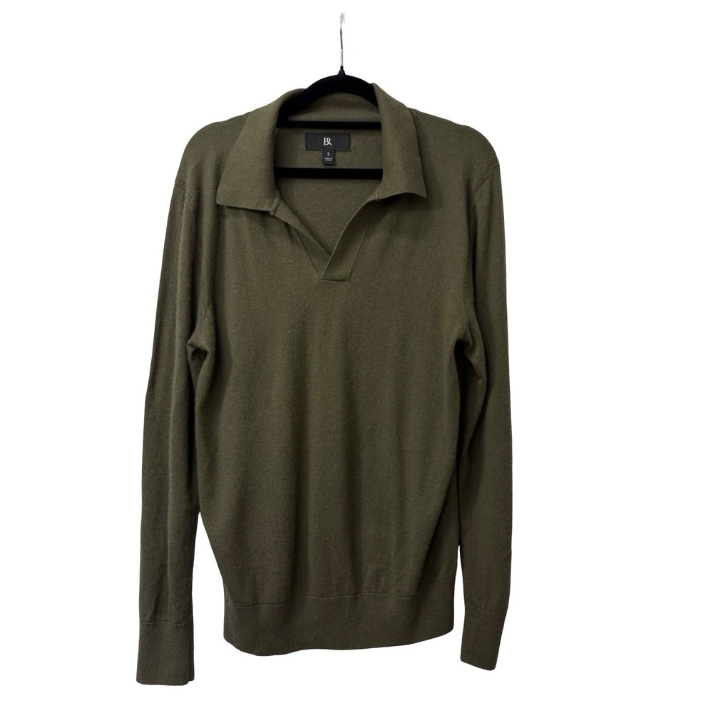 Banana Republic Green Polo Open Collar Cashmere Silk Sweater Size Small Men's